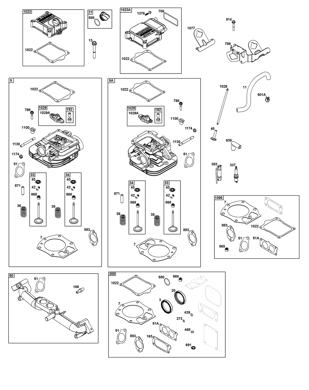 Cylinder Head Group Diagram and Parts List for 542477-2229-J1 400000 - 699999 Briggs and Stratton Engine